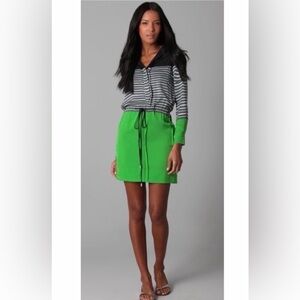 DIANE VON FURSTENBERG DVF green and striped Taya silk long sleeve dress 4